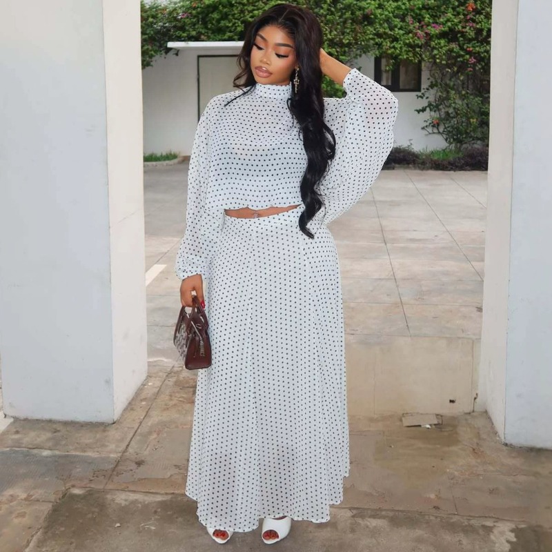 Fly Line - African Women Polka Dot Chiffon Suit