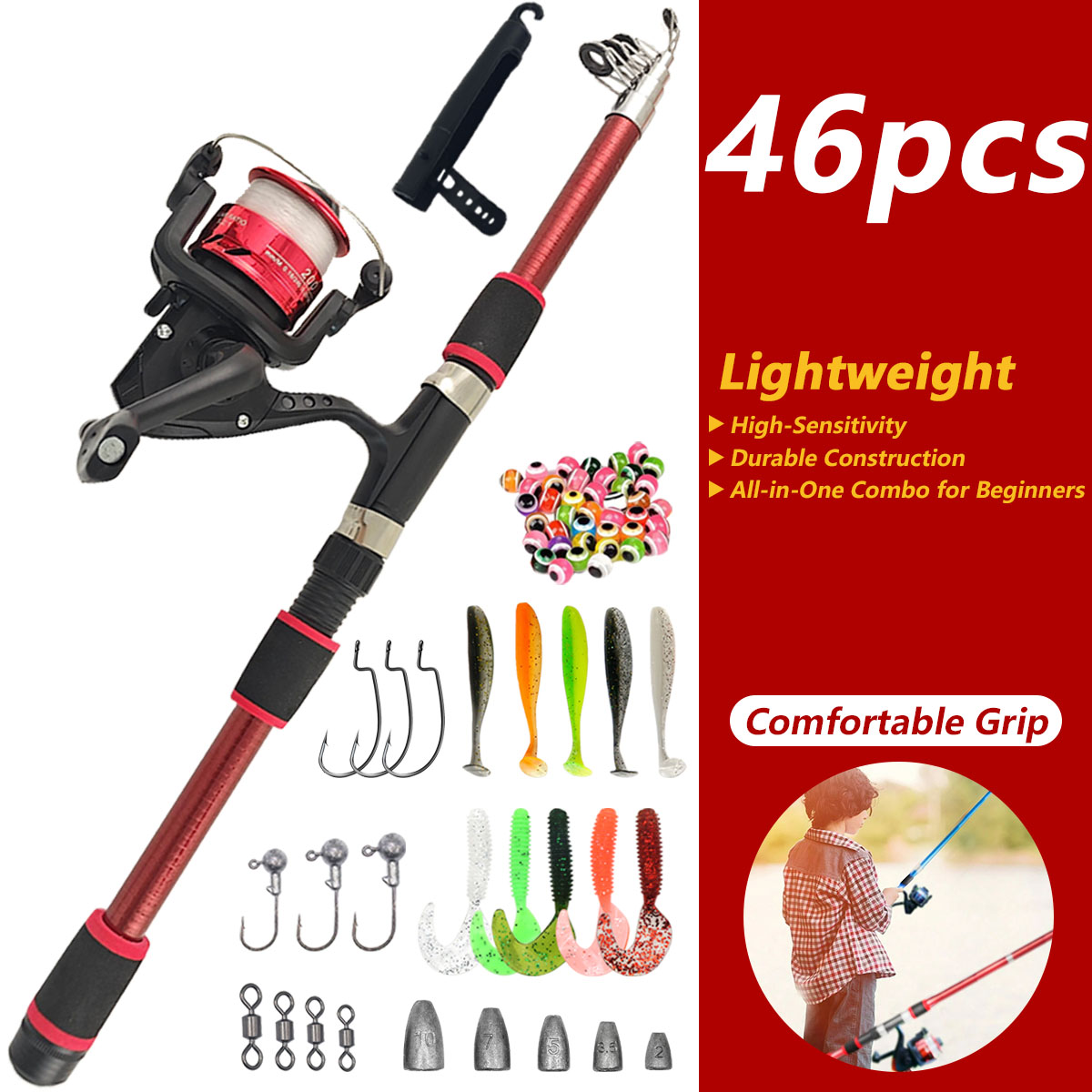 46Pcs Telescopic Fishing Rod R - Freshwater Line ulasan dan harga