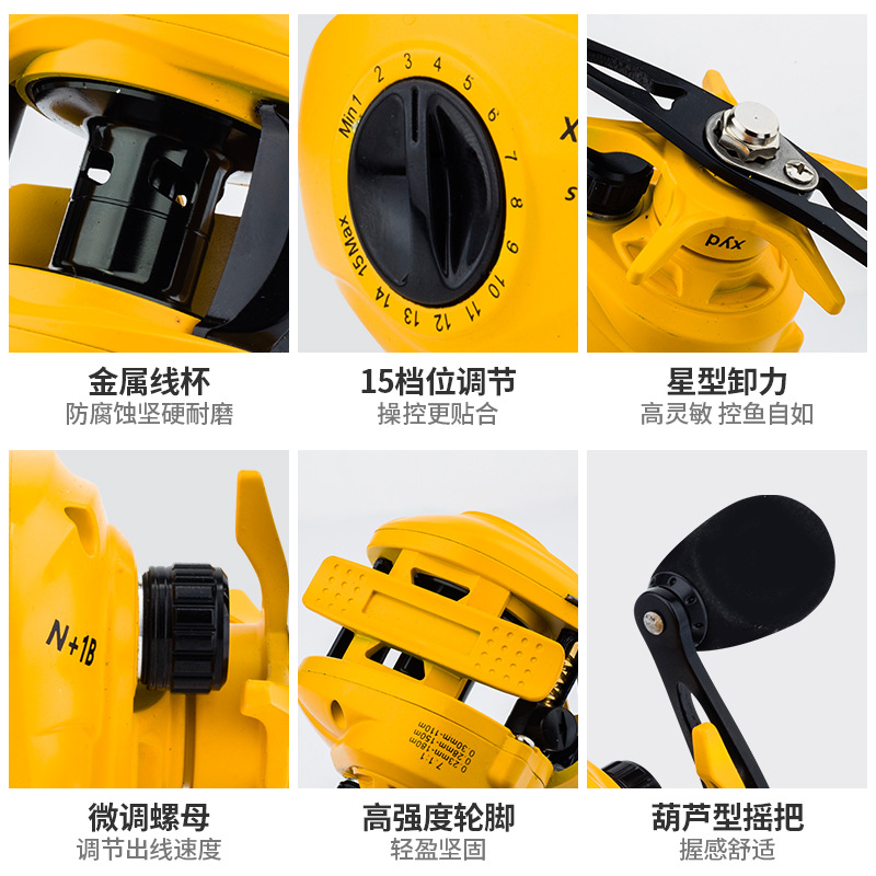 Yellow N+1 Bb Baitcasting Reel - Ice Fishing Line ulasan dan harga